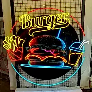 burger cips kola neon led tabela restoran ve kafe dekorasyonu