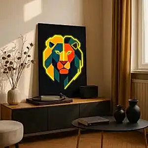 Aslan figürlü neon LED tablo, modern iç mekânlar için güçlü ve dekoratif duvar tasarımı