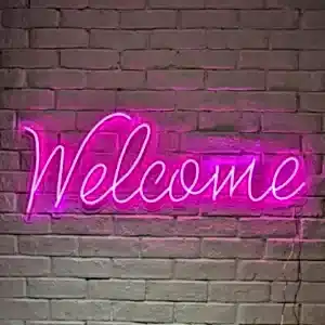 welcome yazılı neon led tabela pembe
